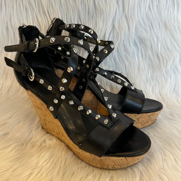 Marc Fisher Lorda Spike Leather Wedge Sandal - Picture 2 of 10